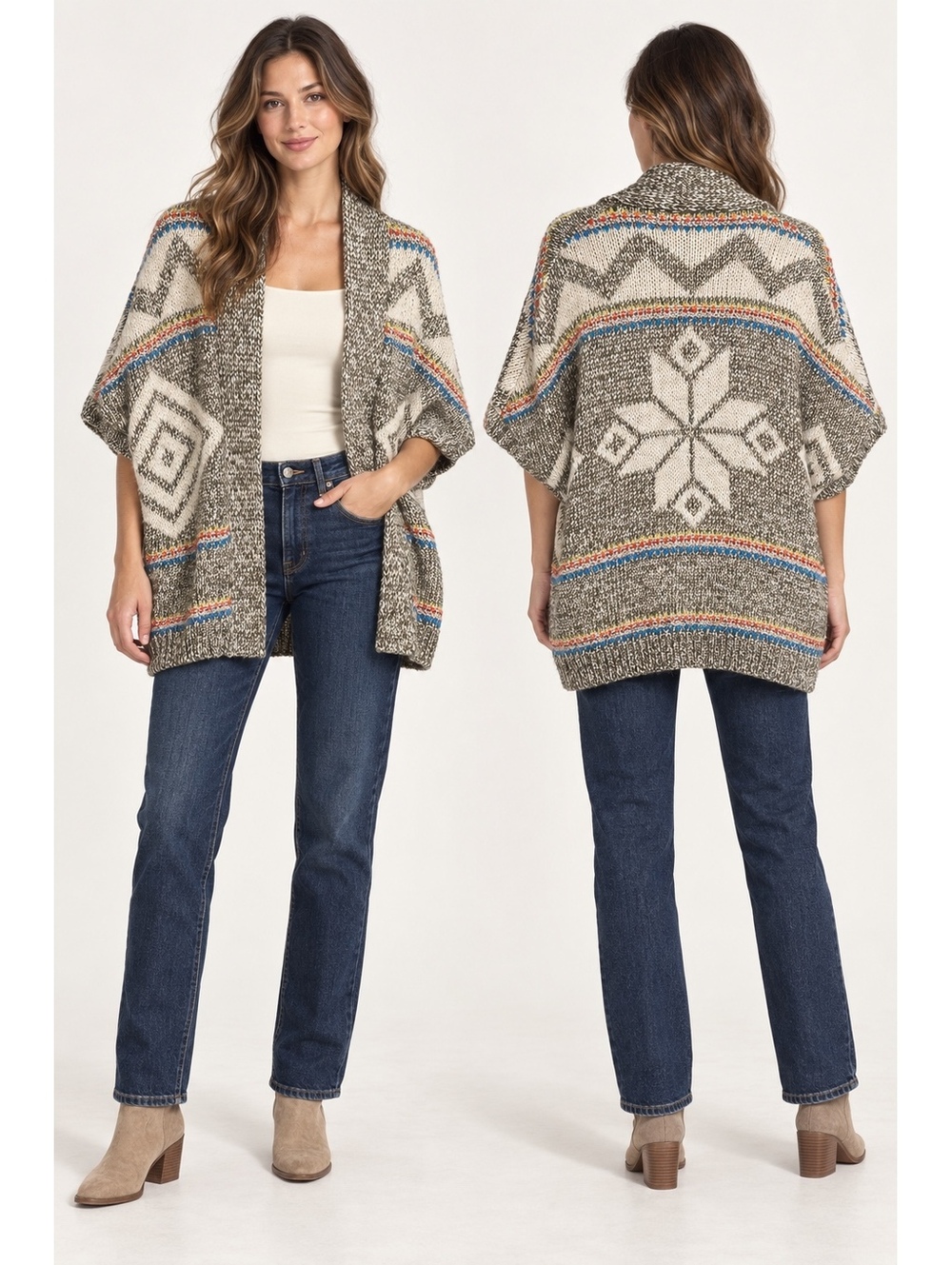 American Eagle Chunky Wool Alpaca Aztec Open Front Poncho Cardigan XS/S